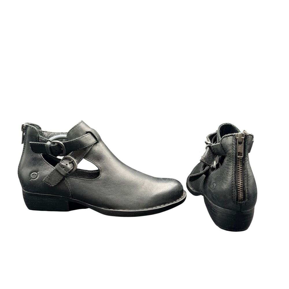 Born Black Leather Mary Jane Ankle Boots Women’s Size 7M Double Buckle